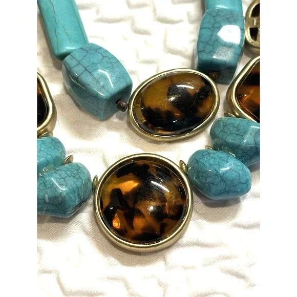 chicos necklace Southwestern Boho chic Turquoise faux Tiger’s Eye Chunky Beads - Picture 15 of 16